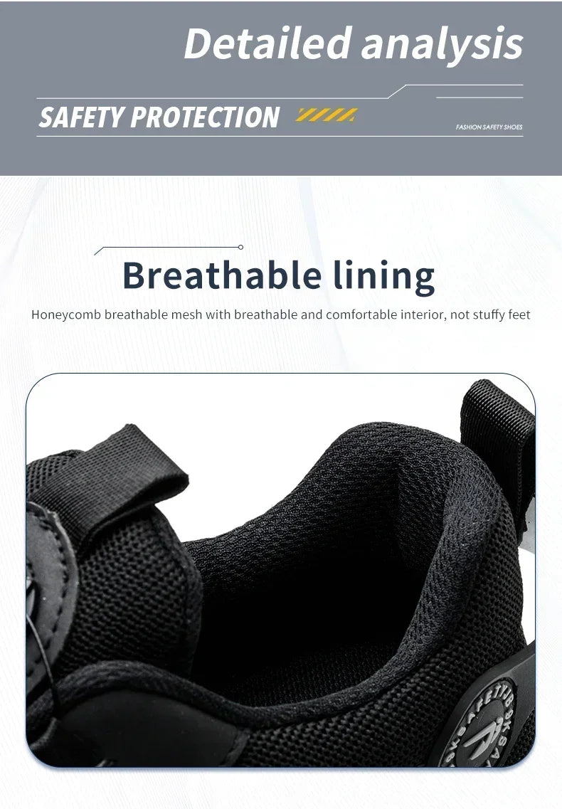 Men's Safety Shoes Protection And Elastic Safety Boots Fashionable Casual Shoes Breathable Odor Protection Men's Work Shoes
