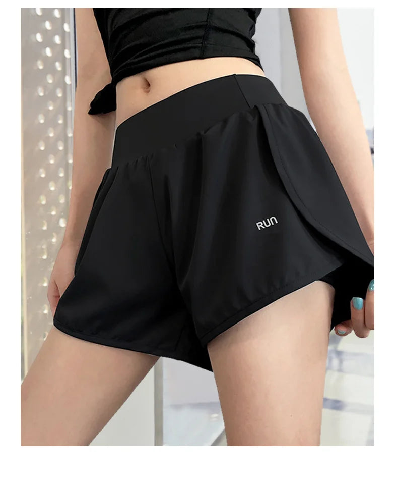 Damen Freizeit Sport Anti-Exposition Falsche Zweiteilige Abnehmende Sport Fitness Nackt Yoga Atmungsaktive Shorts