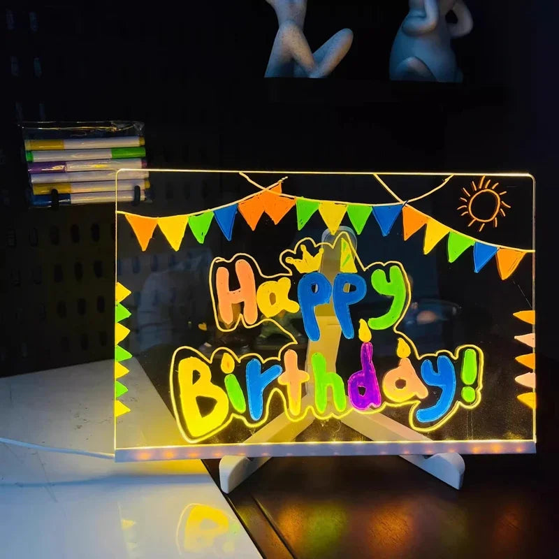 Anhang mit 7 bunten Stiften, leuchtendem Acryl-Nachrichtenbrett, wiederbeschreibbarem DIY-leuchtendem Zeichenbrett für Kinder, Nachrichtenlampe 2026