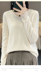 Damen 100% Merinowolle Pullover V-Ausschnitt Basic Pulli Herbst Winter Kaschmir Kleidung Langarm Weiche Strickware Oberteile Unifarben