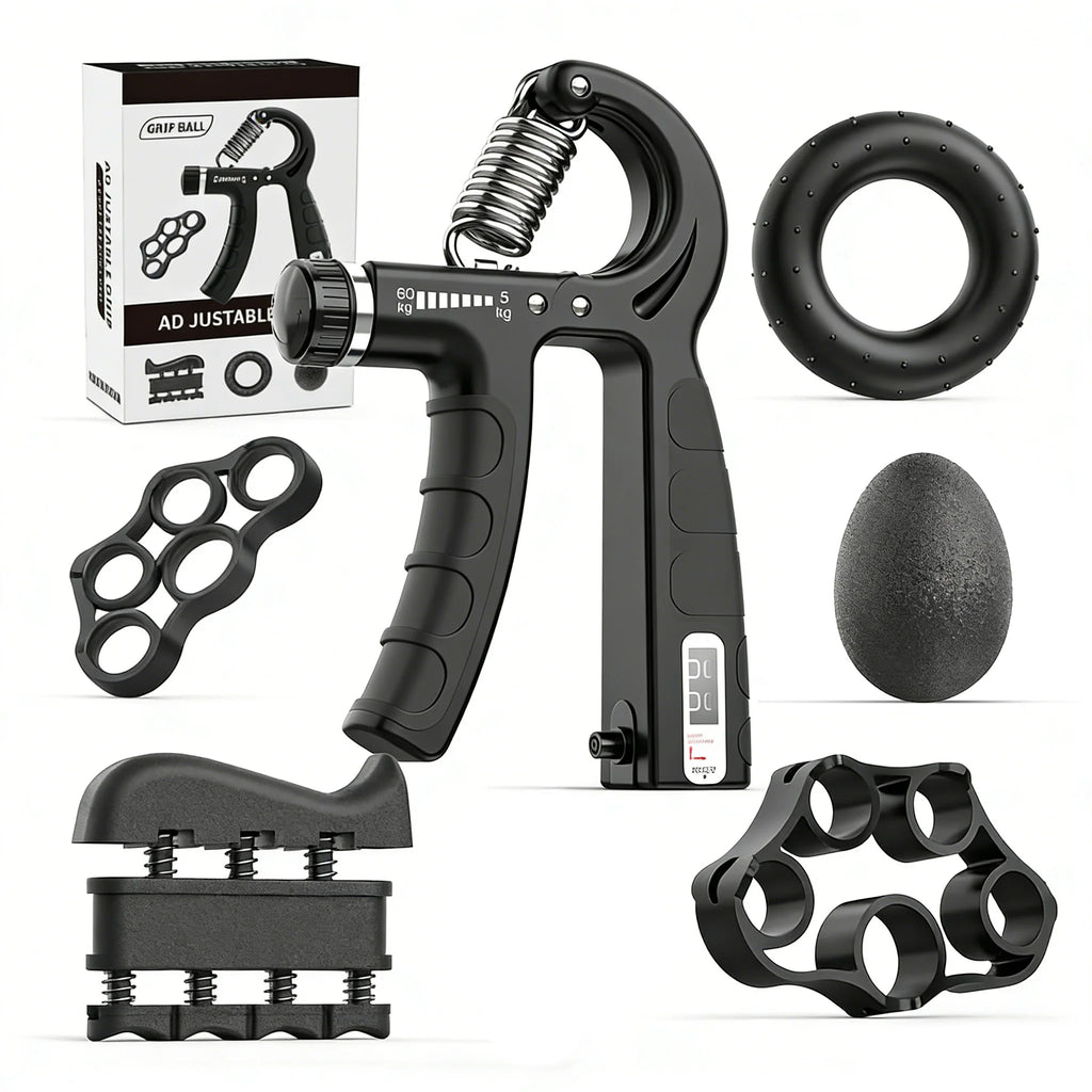 Adjustable Hand Grip Strengthener with Counter, Finger Exerciser Stretcher, Forearm Workout Equipment, Grip Ring Stress Ball, Hand Rehabilitation Trainer, Hand Strength Training Kit