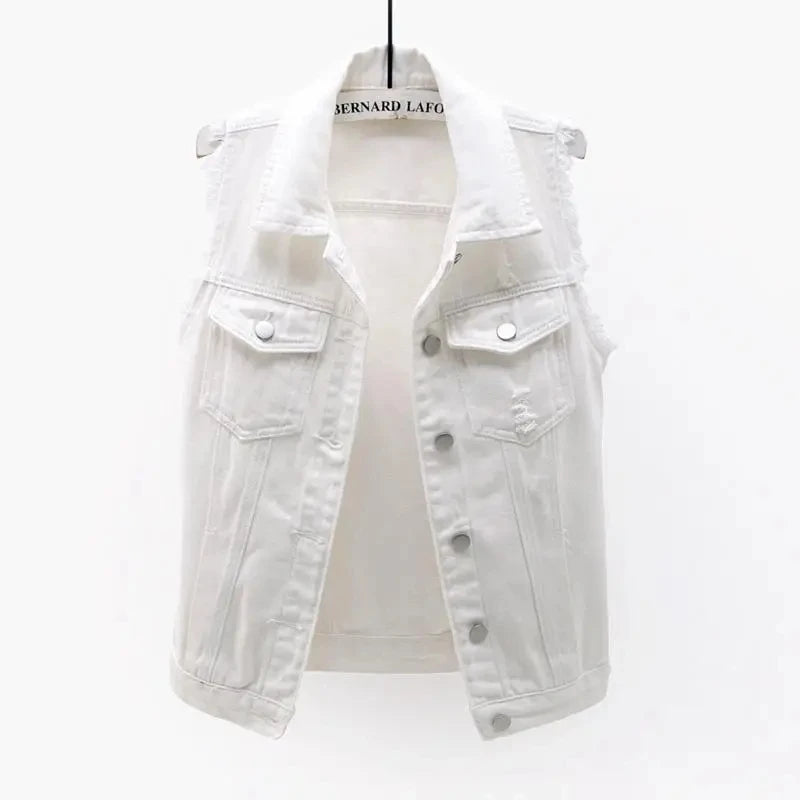 Mode Jeansweste Damen Cropped Frühling Sommer Ärmellose Tops Kurze Jacken Weste Top Oberbekleidung Jeans Cowboy Female