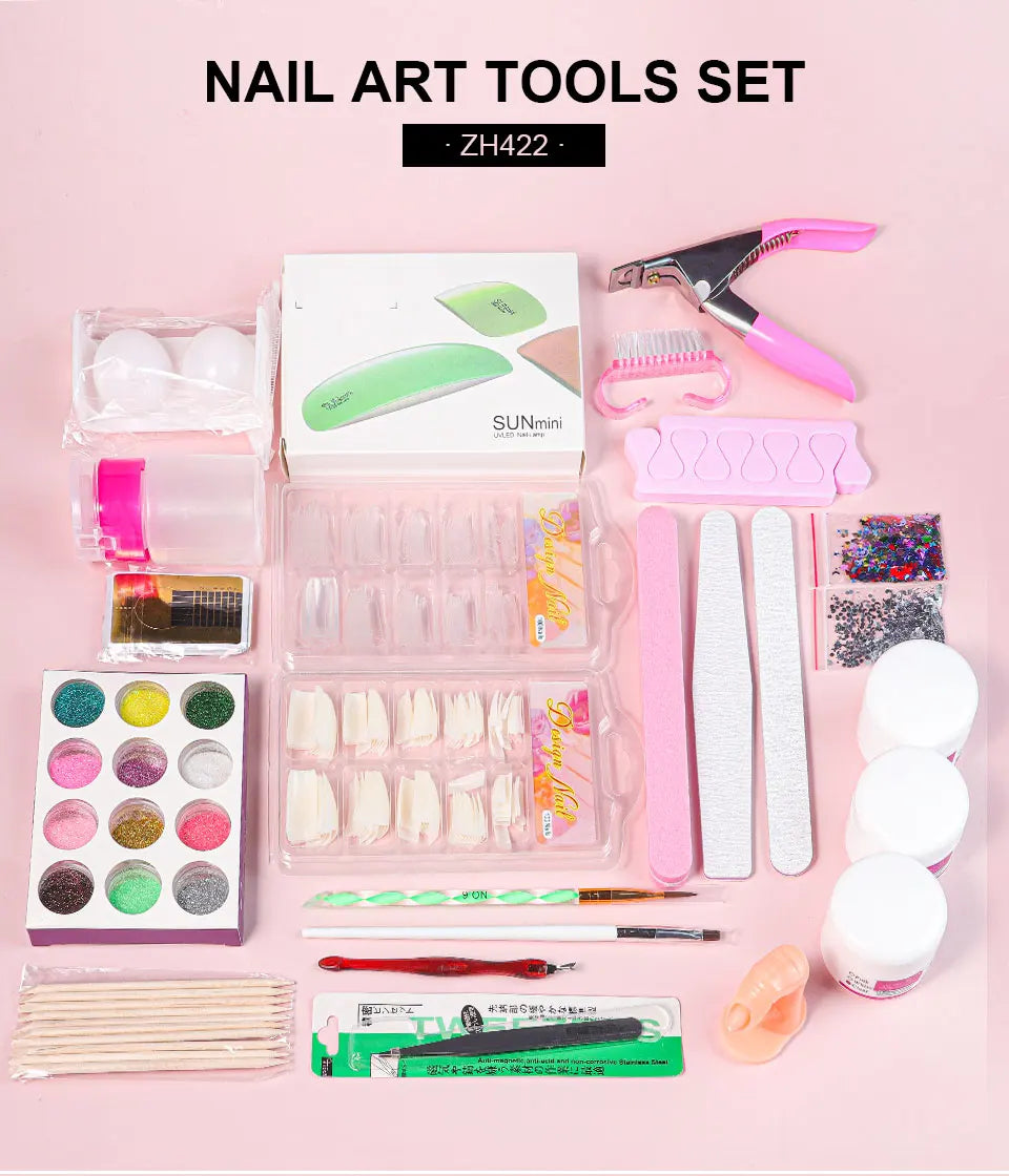 Nagelacrylpulver und Flüssigmonomer Nagelkunstdekoration für Maniküre-Set-Kit Kristall Nagelflitter 3D Nagelspitzen Schnitzwerkzeuge