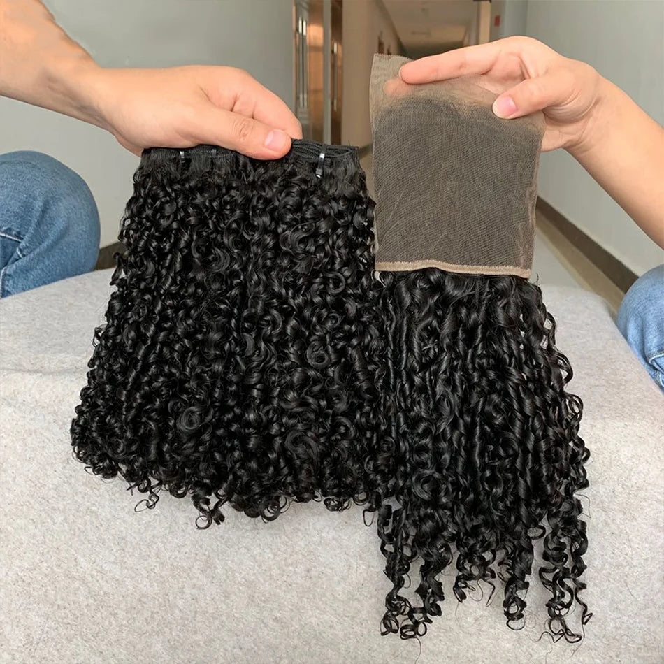 Pixie Locken Echthaar Weave Bundle mit Verschluss Brazilian Echthaar Weave Extensions 100% Echthaar Tressen HD Lace Verschluss