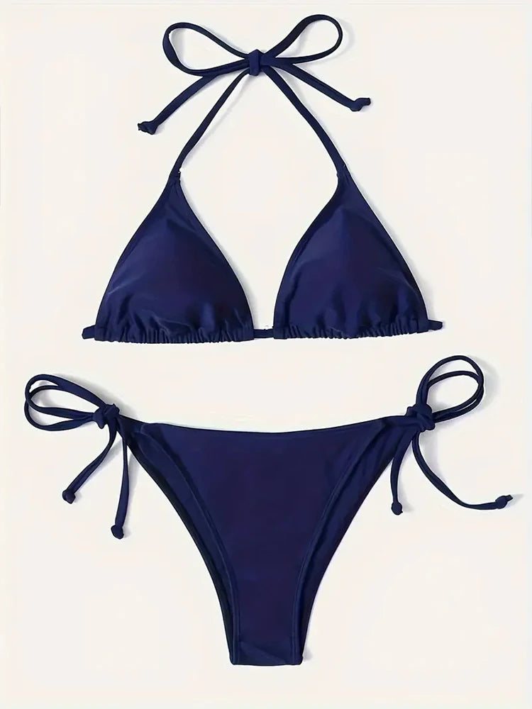 Bademode Tanga Bikini Set Sexy Neu Marineblau Badeanzüge Frau Sexy Bademode Bikinis Triangel Bandage Damen Strandbekleidung