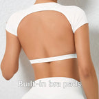 Hearuisavy Sommer Personalisierbare Sportshirts Workout Sportbekleidung Rückenloses Yoga-Kleidungsstück Brustpolster Sport Crop Tops Gym Top Damen