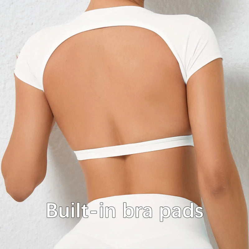 Hearuisavy Sommer Personalisierbare Sportshirts Workout Sportbekleidung Rückenloses Yoga-Kleidungsstück Brustpolster Sport Crop Tops Gym Top Damen