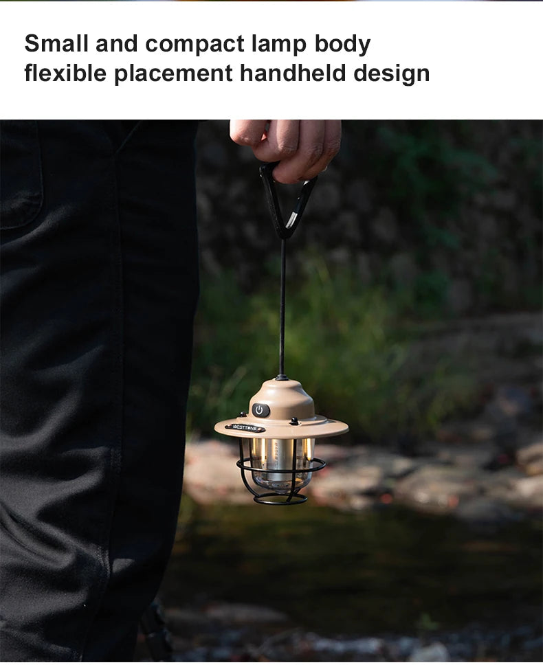 Tragbare Campinglaternen Retro Hängezeltlampe Wasserdichte Dimmbare Campinglampe 1200mAh für Wandern Angeln Notfalllaterne