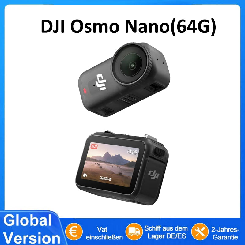 DJI Osmo Nano Standard Combo Action-Kamera 64GB/128GB Nächste Generation 1/1.3 Sensor 4K POV Kamera für Vlogging, Live-Streaming und Fernsteuerung