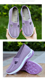 Damen Neue Sommerschuhe Mesh Atmungsaktive Sneaker Leichte Slip-on Plateau Freizeitschuhe Damen Rutschfeste Gehschuhe Gewebte Schuhe