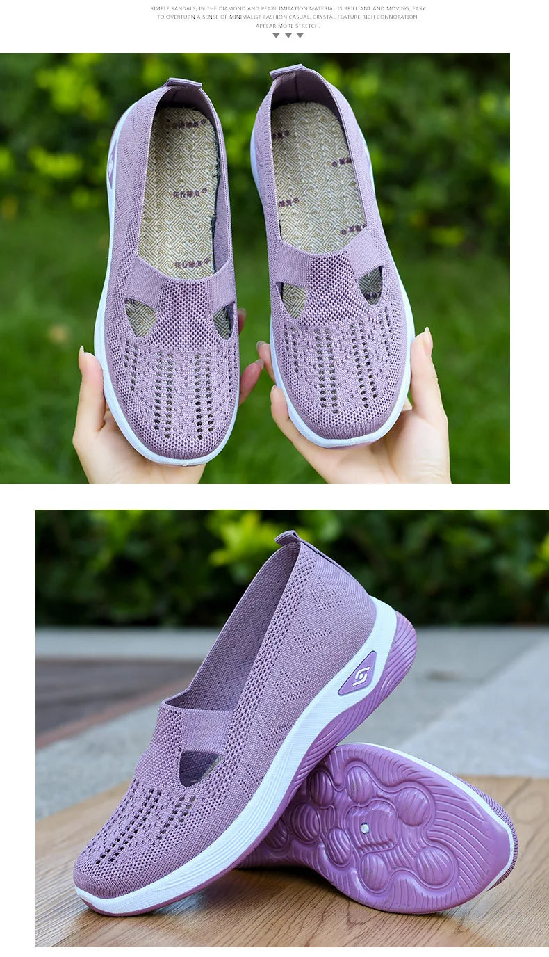 Damen Neue Sommerschuhe Mesh Atmungsaktive Sneaker Leichte Slip-on Plateau Freizeitschuhe Damen Rutschfeste Gehschuhe Gewebte Schuhe