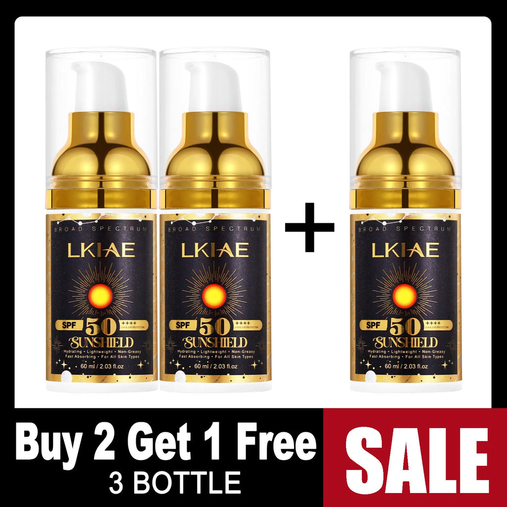 LKIAE Sonnencreme, Breitspektrum LSF 50, UVA/UVB, leicht & nicht fettend, Sonnenschutz, für Gesicht, Körper, nicht komedogen, 60ml