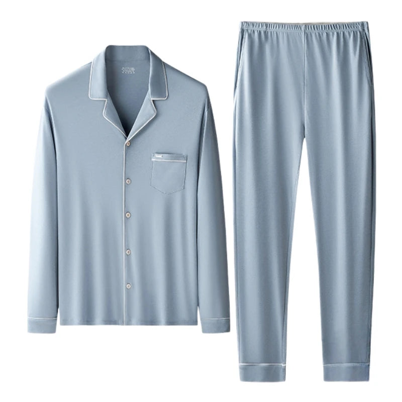Herren Pyjama Set weiter Schnitt Weiche Lyocell-Baumwollmischung Schlafanzug Atmungsaktive Homewear Gemütlicher bequemer Pyjama