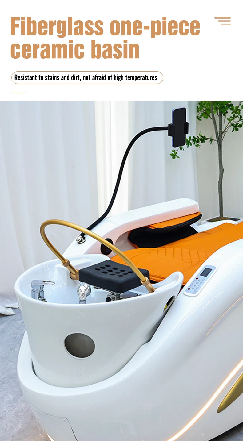 Professionelles, beliebtes elektrisches Salon-Kopfwäschebett mit Kopftherapie und Dampfgerät