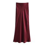 ETJ 2025 Damen Frühling neue elegante Mode All-in-One Stretch High-Waist A-Linie Seidensatin Rock in mehreren Farboptionen