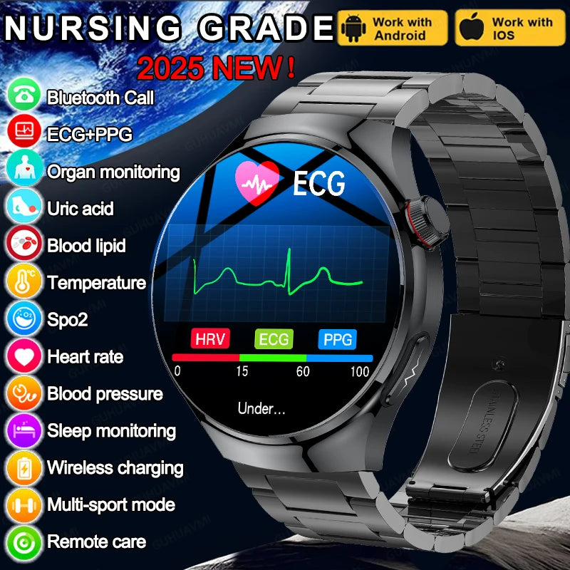 2025 Neue Smartwatch für die Krankenpflege: Blutsauerstoff, Blutfett, Harnsäure, EKG+PPG, Körpertemperatur, Bluetooth-Anruf, Gesundheits-Smartwatch