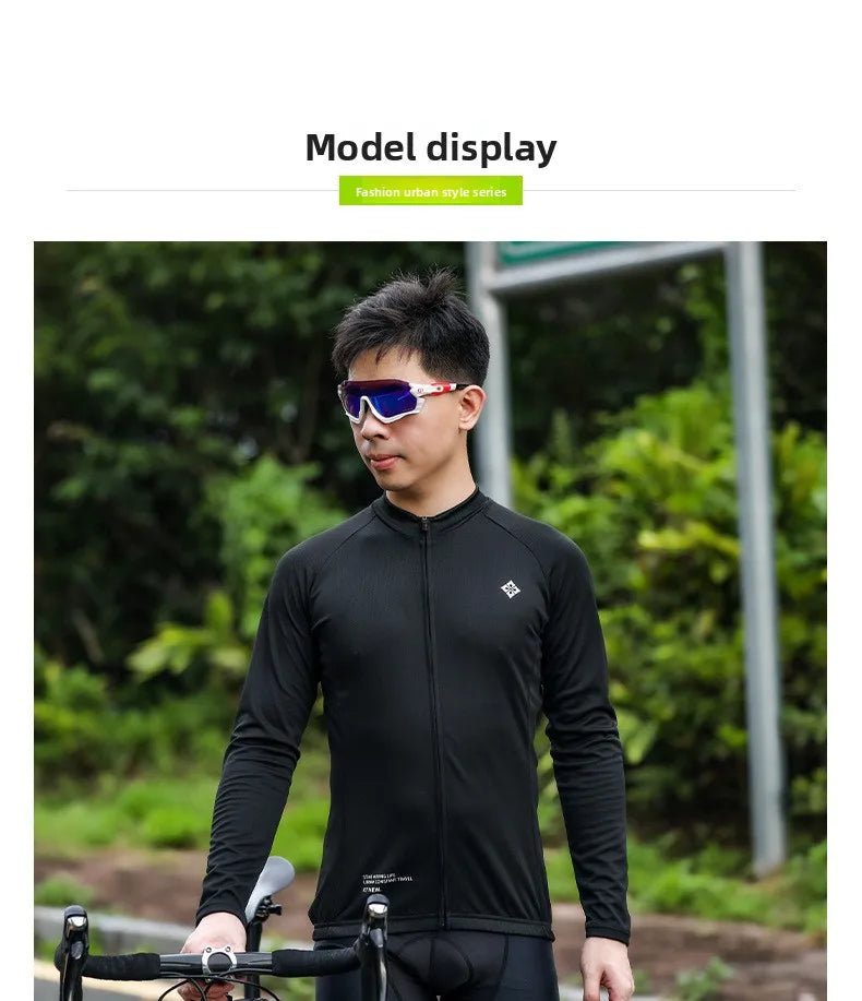 XINTOWN Herren Langarm-Radtrikot, Rennbekleidung für Frühling/Sommer, Export-Fahrradbekleidung, einfarbiges Langarm-Oberteil