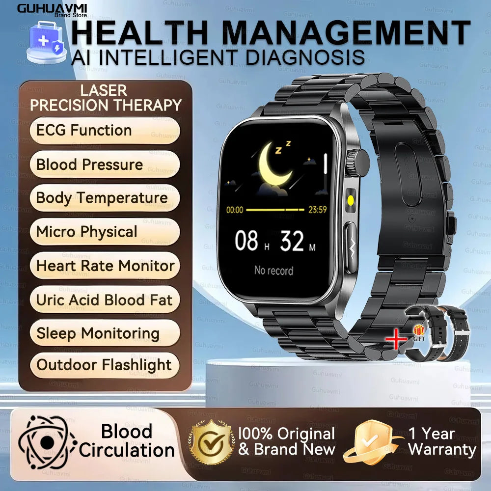 2026 Neue Gesundheits-Smartwatch Lasertherapie Reduziert Drei Hochs Blutsauerstoff Blutdruck Harnsäure Blutfette EKG-Smartwatch Für Herren