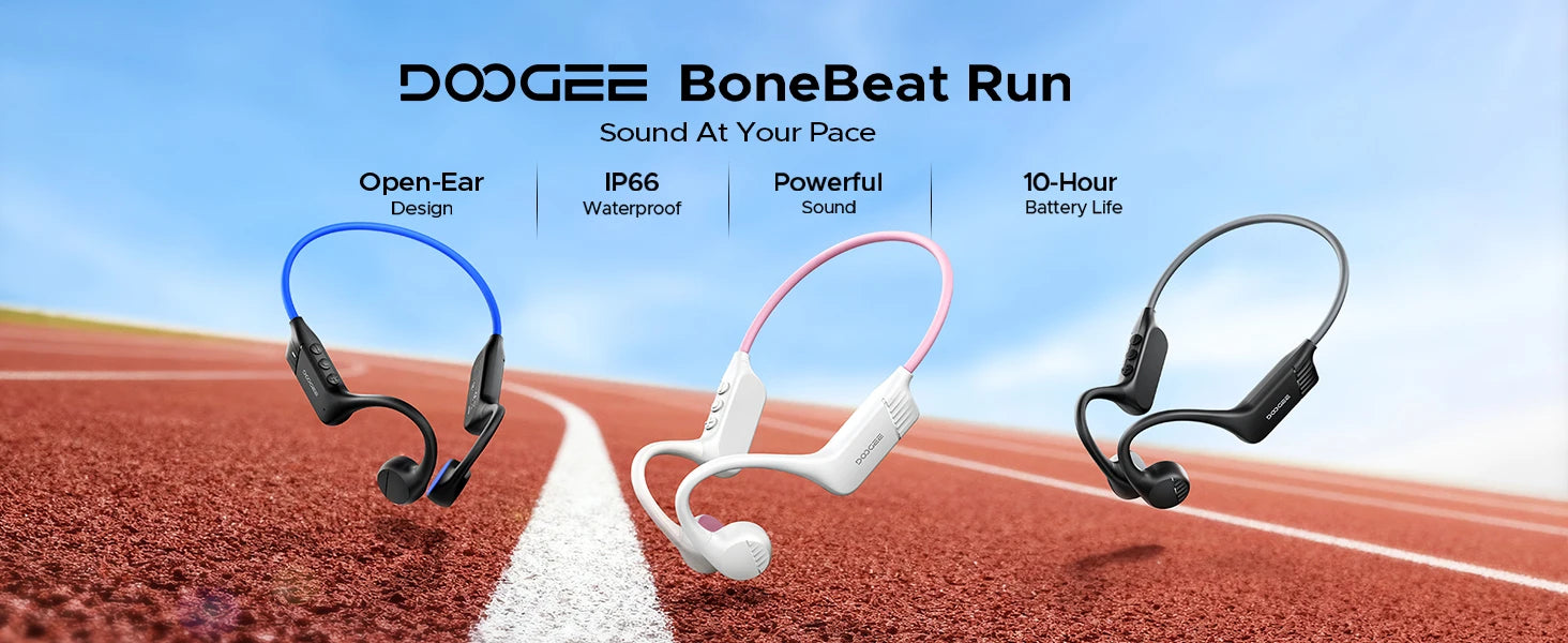 DOOGEE BoneBeat Run Knochenschall-Kopfhörer, kabellose Open-Ear-Sportkopfhörer, 10 Stunden Akkulaufzeit zum Laufen, Radfahren