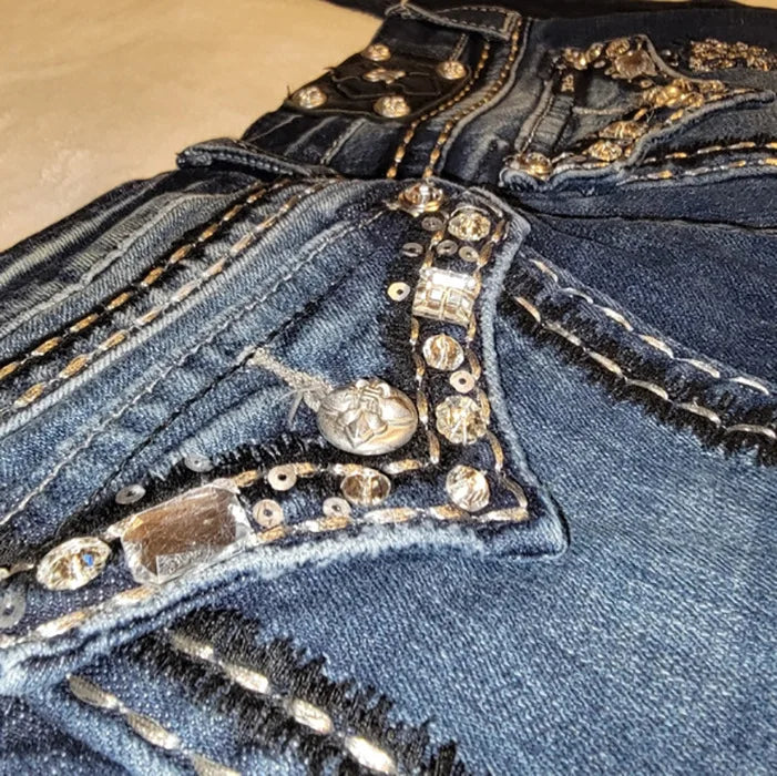 Low Waist Diamond Stickerei Slim Fit Harajuku Style Denim Jeans Trendige Streetwear für Hot Girls Cross-Border Mode