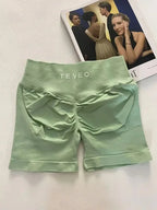 TEVEO Damen Yoga Shorts Dehnbar Atmungsaktiv Peach Butt Lift Fitness Laufshorts High Waist Stretch Schweißableitend