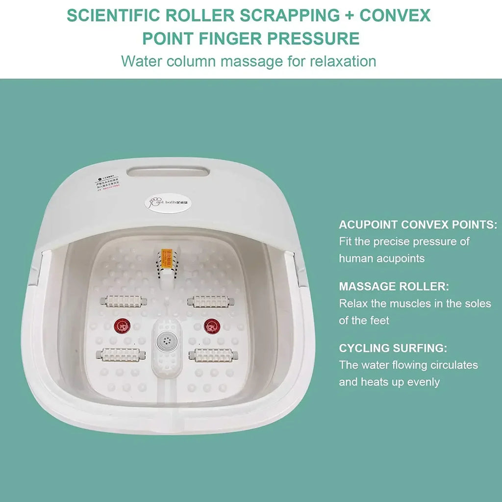 Faltbarer Fußbad-Massager mit Heizung, Vibration, 4 Rollen, Temperaturregelung, kabelloser Fernbedienung, Fuß-Spa zur Schmerzlinderung für den Heimgebrauch