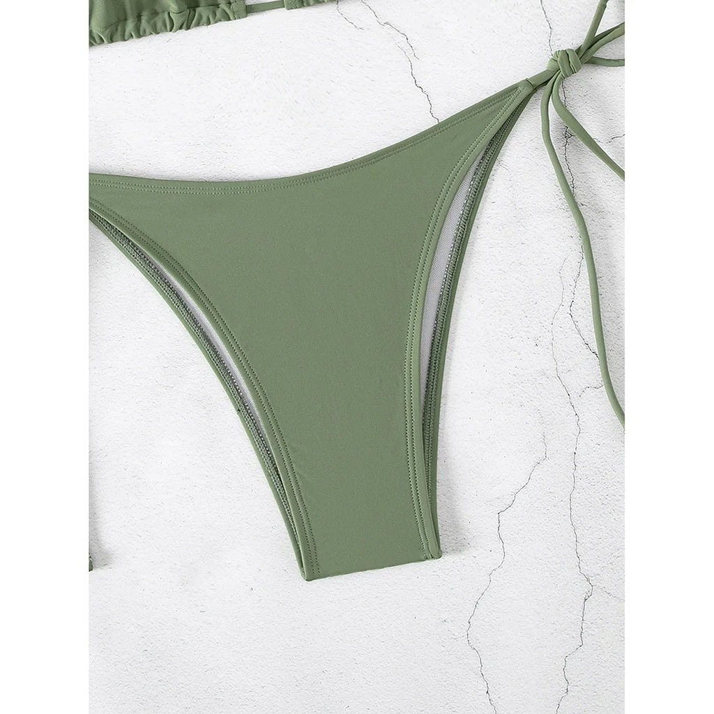 7 Farben Neckholder Brasilianischer Bikini Damen Bademode Weiblicher Badeanzug Zweiteiliges Bikini-Set Gepolsterter Badeanzug Damen V3536