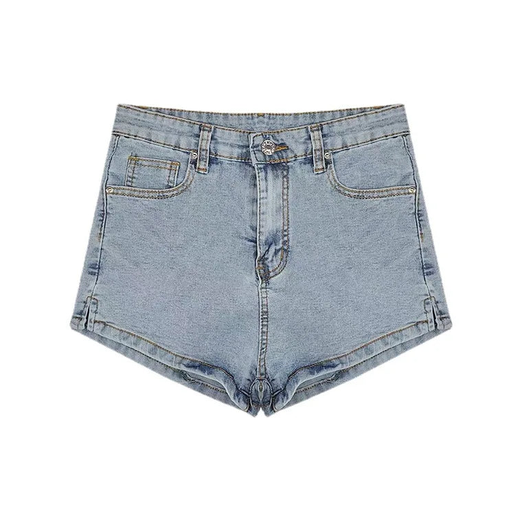 Damen-Denim-Shorts Lässige High-Waist-Shorts Retro-Waschung Button-Fly Sexy Hot Pants Eng anliegende Sommershorts