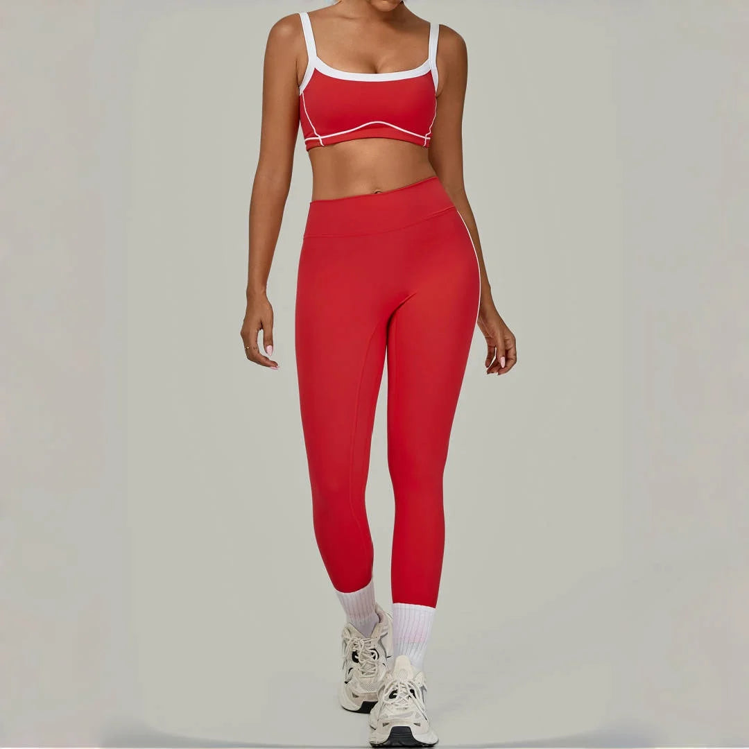 2PCS Damen Yoga-Set Hohe Taille Peach Hip Herausnehmbare Polsterung Sport-BH Hose Fitnessanzug Laufen Workout Gym Leggings Yoga-Set