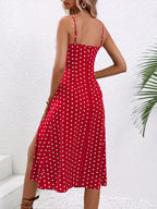 Damen Blumenmuster Spaghettiträger Sommer Boho Strandkleid Druck Elegant Träger Eckiger Ausschnitt Schlitzkleid Vestidos 2024