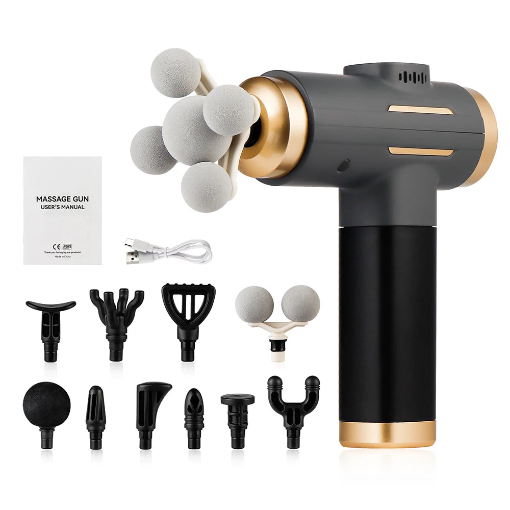 11-IN-1 Elektrisches Massagegerät, 99 Stufen, leistungsstarke Faszienpistole, Hochfrequenz-Vibrations-Körpermassagegerät für Arme, Beine, Muskeln, Masajeador