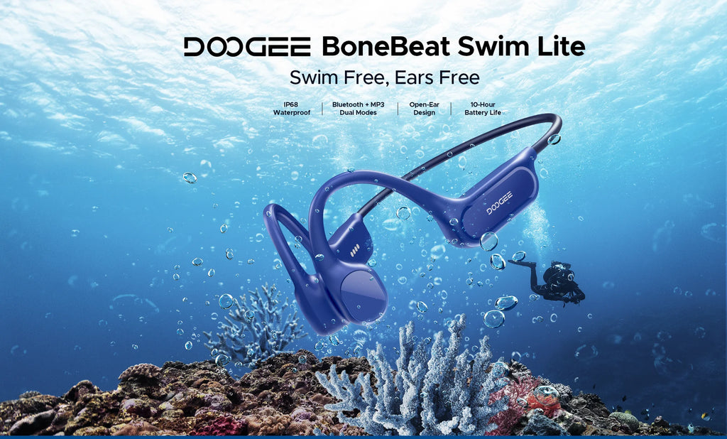 DOOGEE BoneBeat Swim Lite Knochenschall-Sportkopfhörer Bluetooth 5.4 Drahtloser Ohrhörer Wasserdichtes Headset zum Schwimmen