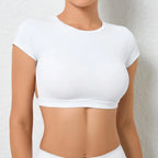 Hearuisavy Sommer Personalisierbare Sportshirts Workout Sportbekleidung Rückenloses Yoga-Kleidungsstück Brustpolster Sport Crop Tops Gym Top Damen