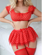 Gepunktetes sexy Tutu Damen Dessous Set Hochwertig, modisch und exquisit, schulterfreies zweiteiliges Set mit Schlitz