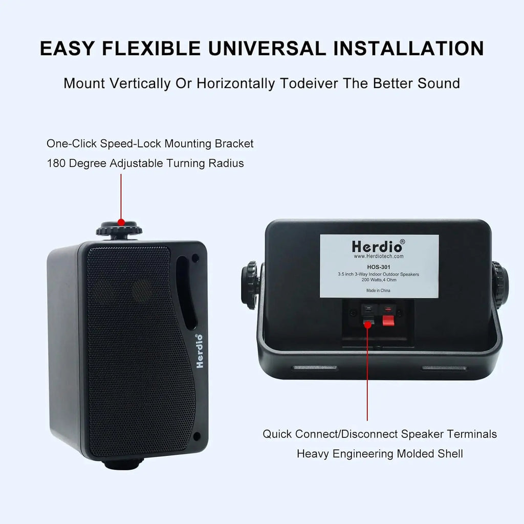 Herdio 3.5'' 2 STÜCK Passive Outdoor-Lautsprecher, kabelgebunden, wasserdicht, 200W, 3-Wege, hochwertige montierbare Wandlautsprecher mit überragendem Klang