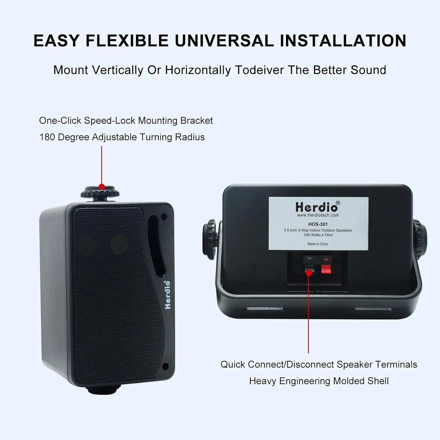 Herdio 3.5'' 2 STÜCK Passive Outdoor-Lautsprecher, kabelgebunden, wasserdicht, 200W, 3-Wege, hochwertige montierbare Wandlautsprecher mit überragendem Klang