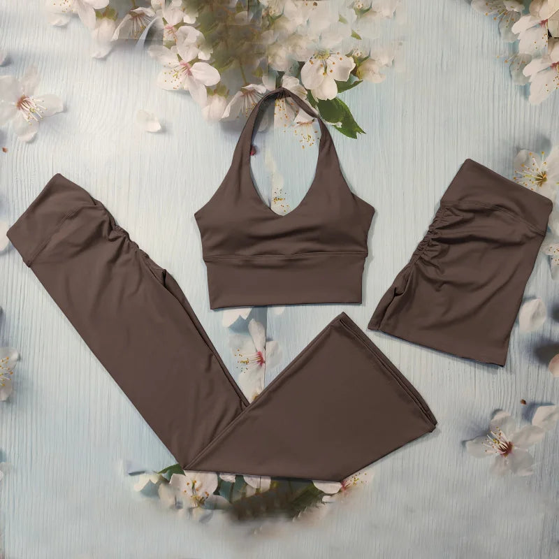 Scrunch-Sportanzug Damen Yoga-Set Gymnastik-Kleidung Sexy Sport-BHs und Schlaghosen-Sets Fitness-Outfits Damen Trainingskleidung
