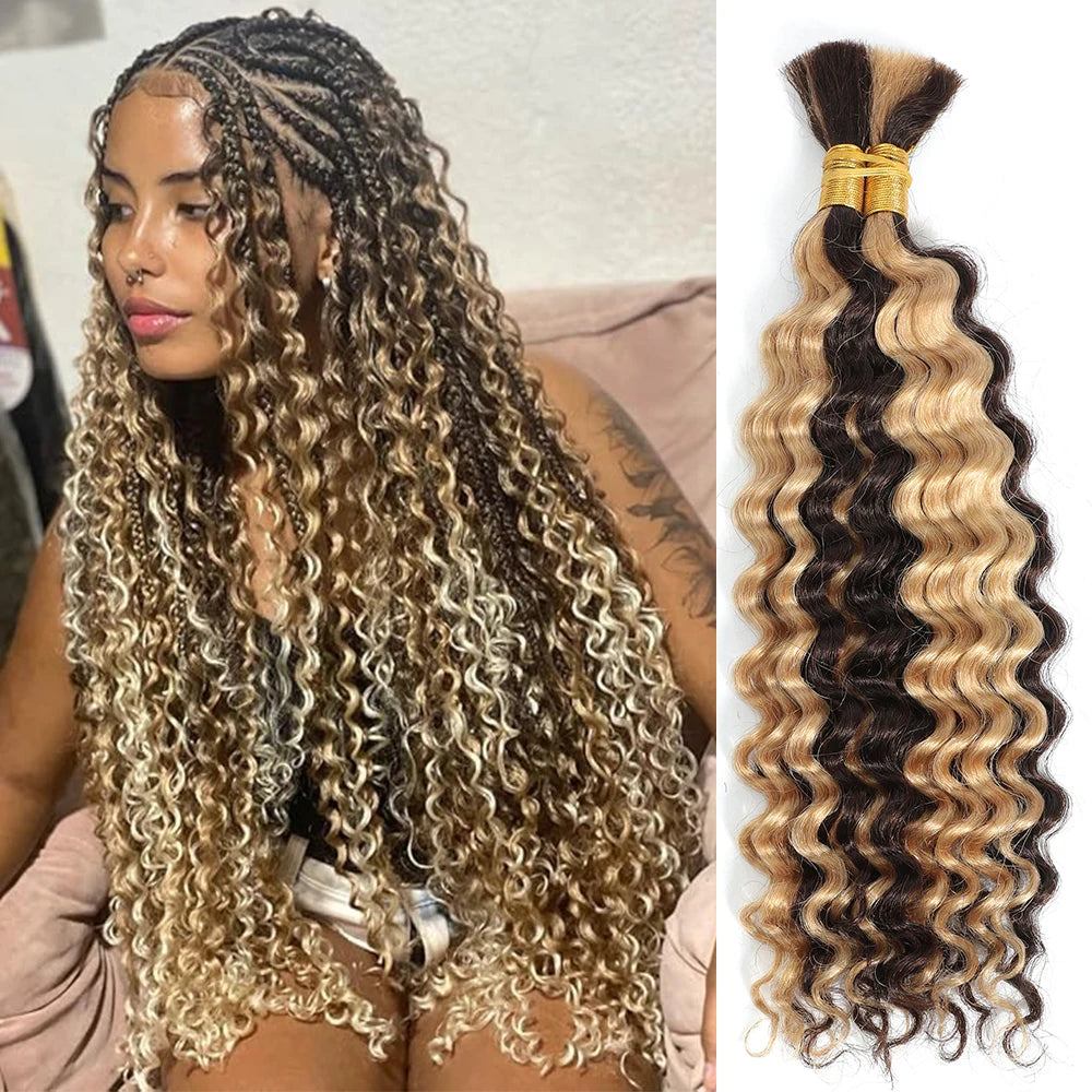 P4/27 Highlight Deep Wave Bulk Echthaar zum Flechten Blond Gelocktes Brasilianisches Echthaar für Micro Braiding Ohne Tresse Hauptbild