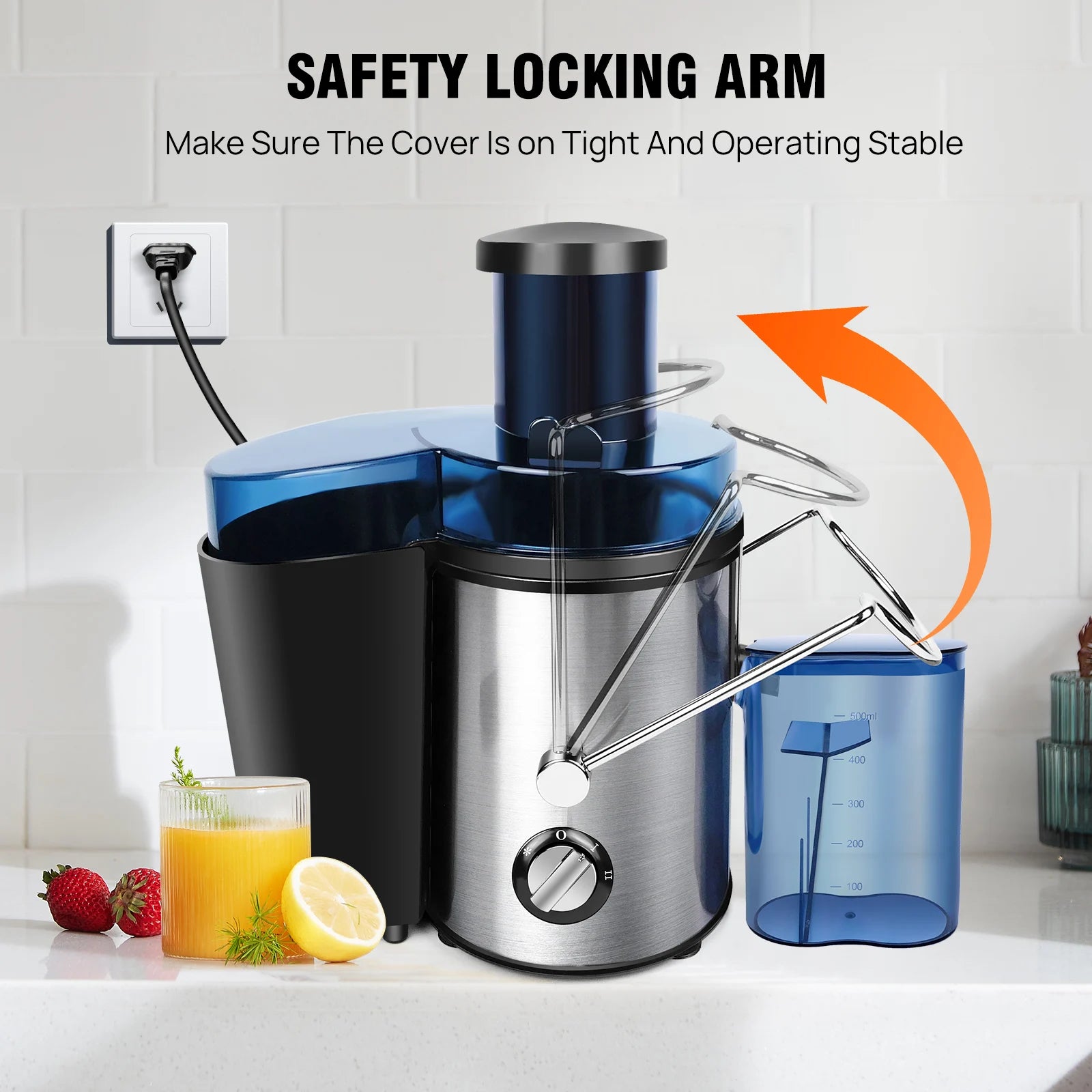 BRIEFNESS Entsafter Zentrifugalentsafter Ganze Früchte Gemüse 500W 65mm Weite Öffnung 2 Geschwindigkeiten 500ml Effizienter Saftbereiter