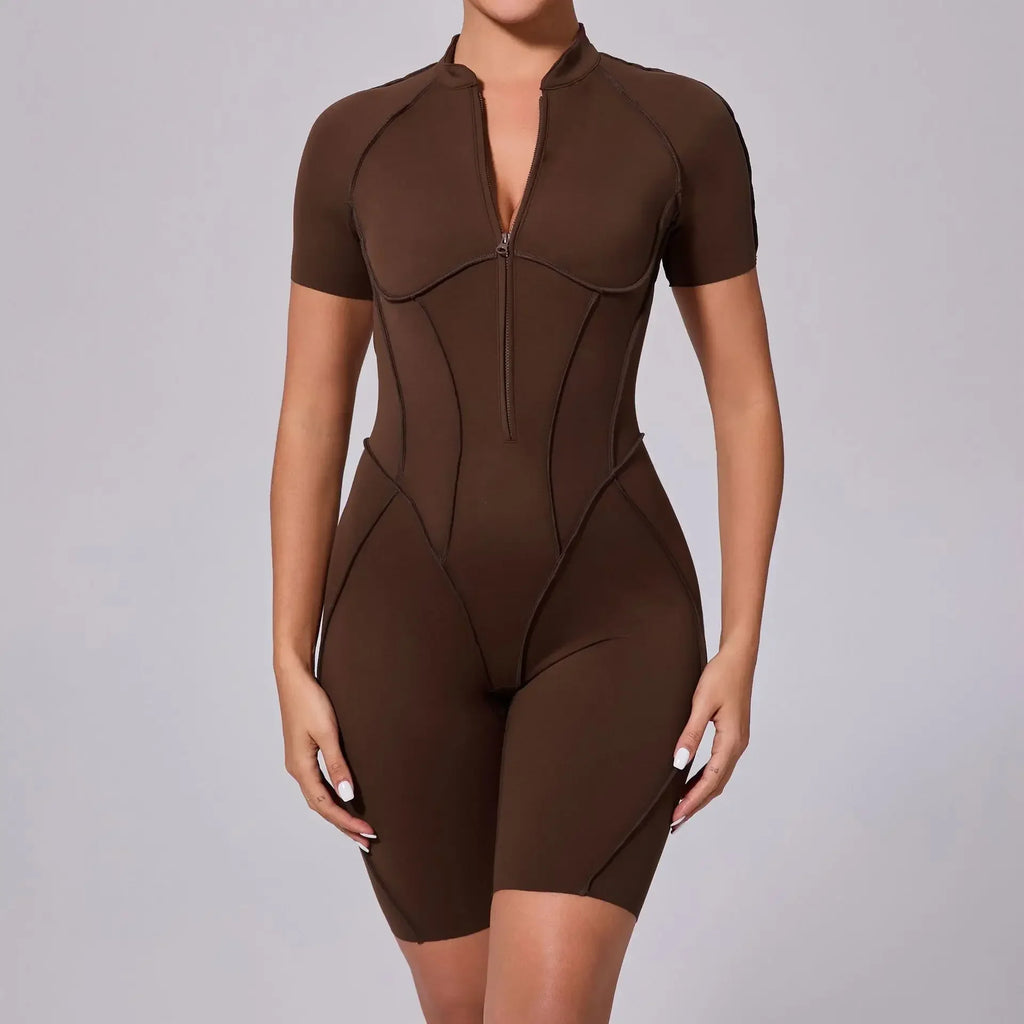 Damen-Trainingsanzug Fitness-Workout Sportkleidung Outfit Reißverschluss-Jumpsuit Yoga Fitness Overall Set Offene Rücken Bodysuits Anzug für Damen