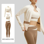 Yoga Set 3-teilig, Gym Kleidung, Sportbekleidung, Yoga Anzüge für Damen, Langarm Crop Top, Fitness Set, Trainingsanzüge, Sport-BH, Gym Leggings