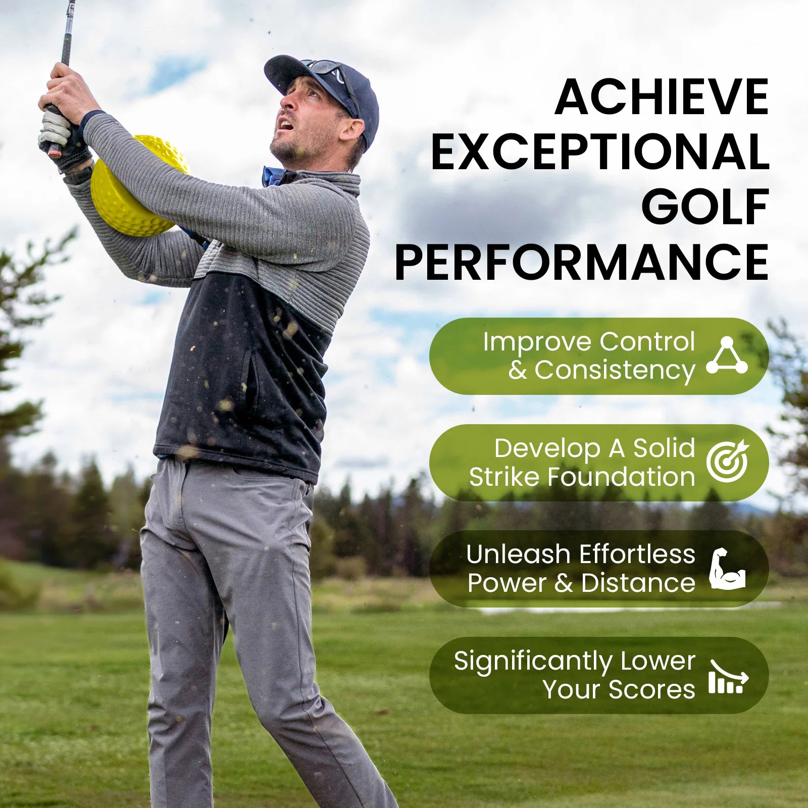 Golf Smart Ball Trainingshilfe mit verstellbarem Schlüsselband, tragbarer Impact Swing Trainer, Haltungskorrekturhilfe mit 3 Größen S/M/L