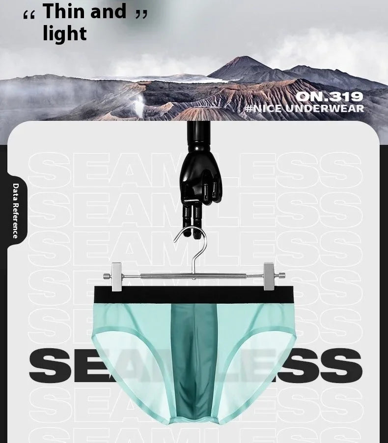 4er-Pack LORIEN CREST Eisseide Herrenunterwäsche nahtlos ultradünn doppellagiger Schritt atmungsaktive Herrenslips mittlere Leibhöhe sexy&leicht