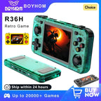 BOYHOM Grünes R36H Retro-Videospielkonsole 3,5 Zoll IPS-Bildschirm RK3326 3000 mAh Offenes Linux-System Tragbarer Player 64GB 128GB