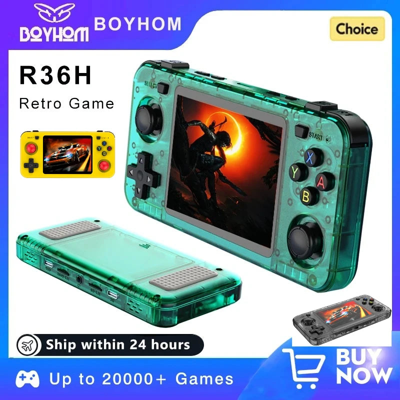 BOYHOM Grünes R36H Retro-Videospielkonsole 3,5 Zoll IPS-Bildschirm RK3326 3000 mAh Offenes Linux-System Tragbarer Player 64GB 128GB Hauptbild