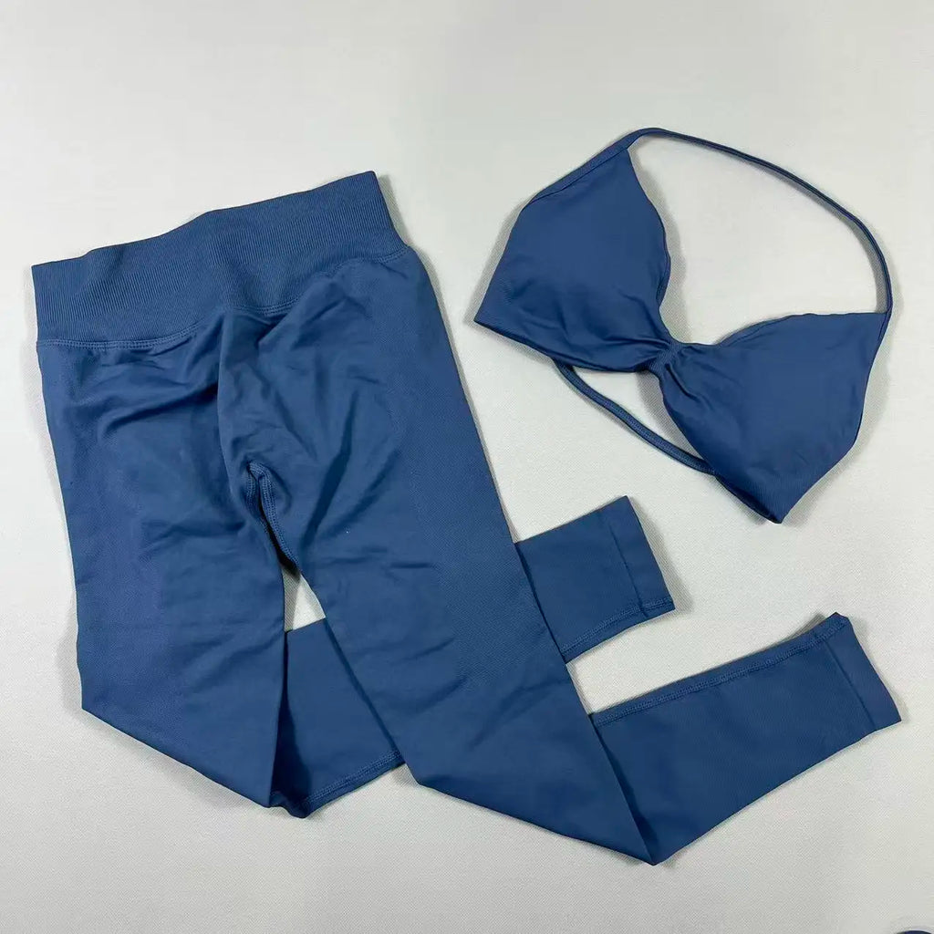 UETEEY Set für Damen, Trägerloser Yoga-BH, Sport-Top, Workout-Leggings-Set, Nahtloses Fitnessstudio-Set, Fitnesskleidung, Outfit, Activewear