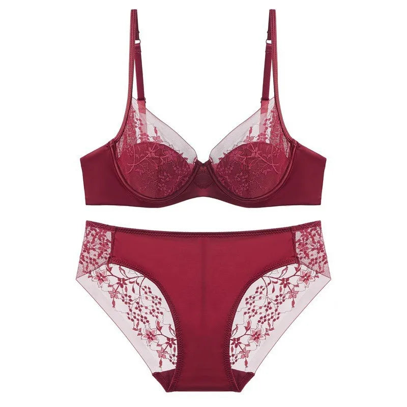 Luxuriöses Damen-Dessous-Set, sexy Spitzenstickerei, Unterwäsche, französischer dünner Cup, Push-up-BH, atmungsaktives Sommer-Mesh, Intimates BH-Sets