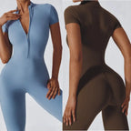 Ärmelloser Yoga-Jumpsuit mit Reißverschluss, schnelltrocknender, atmungsaktiver, figurbetonter Outdoor-Sport-Jumpsuit, Fitnessanzug