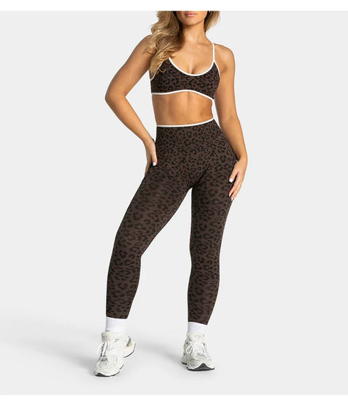 Teveo Eng anliegende, nahtlose Yoga-Leggings mit Leopardenmuster, hautfarbener hoher Elastizität, geeignet als Fitness-Laufhose