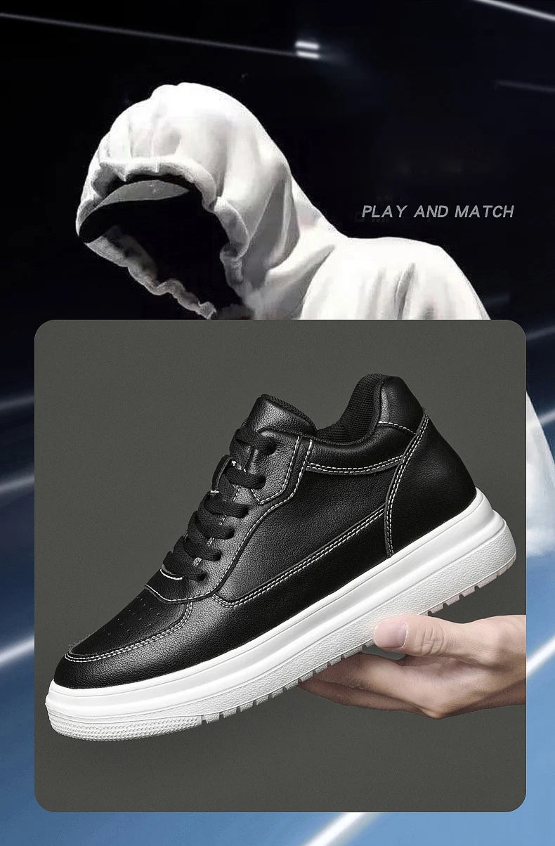 Hochwertige Herren-Sneaker, erhöhte Herrenschuhe, modische Freizeitschuhe, bequeme Leder-Sportschuhe, Höhenzunahme 6/8/10 cm